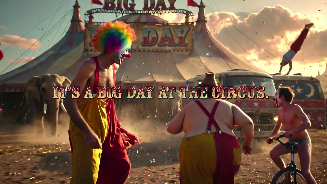 Assembly Alert YouTube — The circus is in town. Big-top comedy and a SOLD stamp.